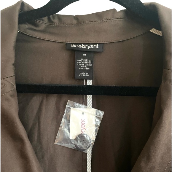Lane Bryant Notch Lapel Blazer 18 Brown Lined Short Cotton 2 Button Jacket - Picture 3 of 8